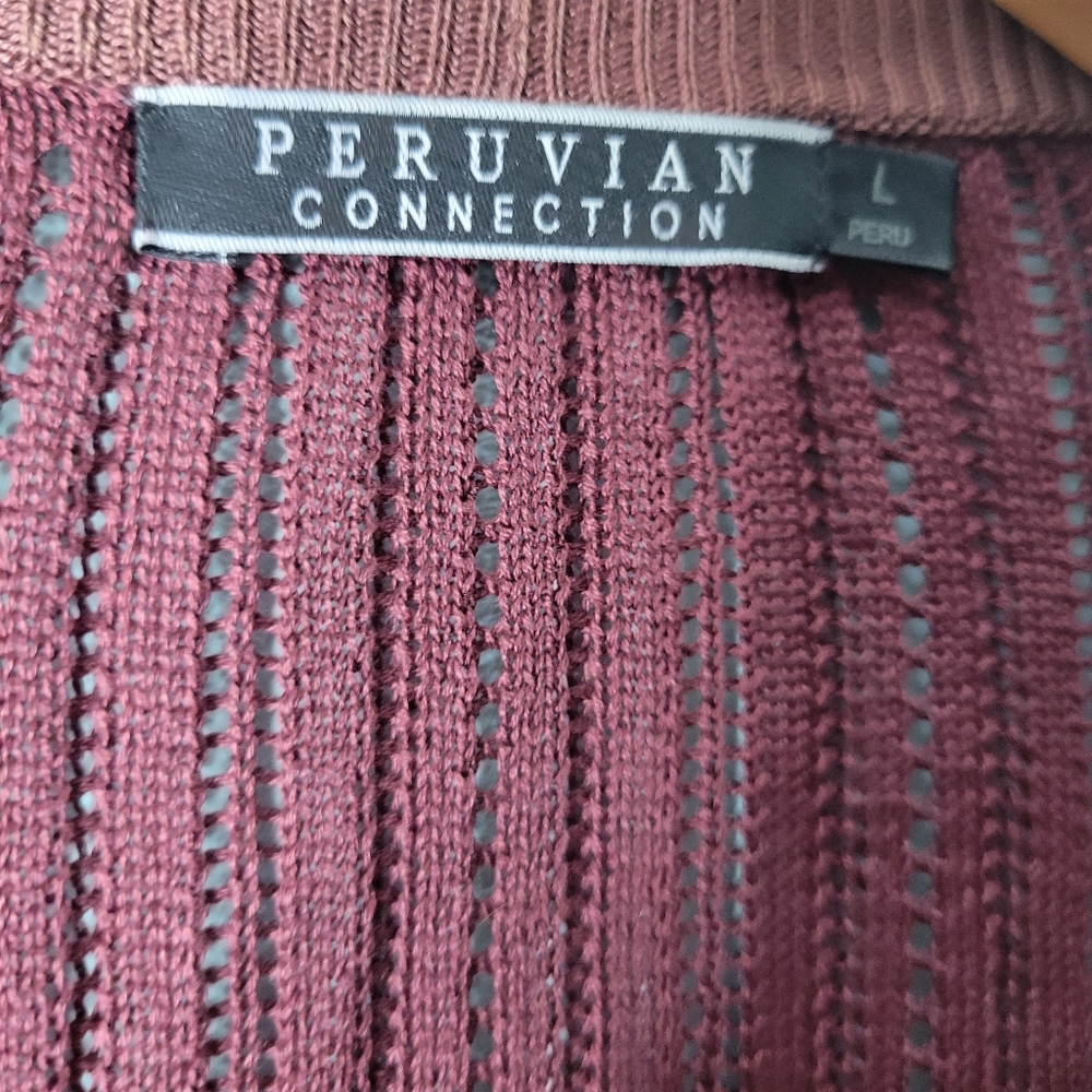 Peruvian Connection Red Open Airy Knit Cardigan Size L - Picture 2 of 2